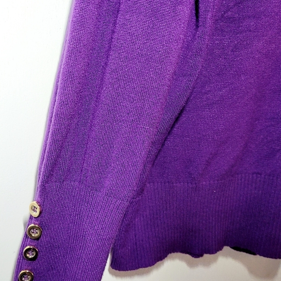 Purple long sleeve fitted lite weight sweater like top. - Picture 2 of 11